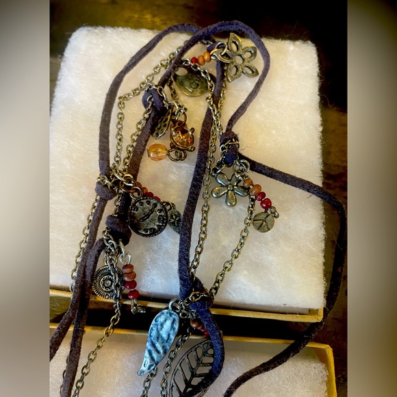 Boho Necklace on a Suede Cord Handmade - Picture 3 of 5